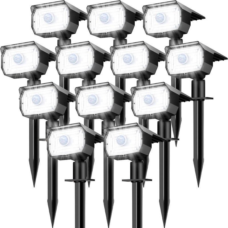 nipify Solar Spot Lights Outdoor Motion Sensor with 3 Modes, [ 12 Pack/56 LED ] Solar Spotlights Outdoor Waterproof 2-in-1 Auto On/Off Landscape Lighting for Outside Yard Wall Garden Path,Cool White - Image 1